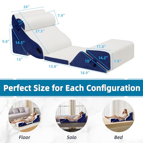 Image of HABUTWAY 6Pcs Bed Wedge Pillow, Orthopedic Pillow for GERD Sleeping with Memory Foam, Post Surgery Foam Pillow for Body Pain Relief, Triangle Adjustable Support Pillow with Machine Washable Cover