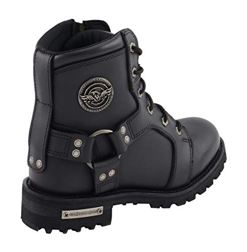 Milwaukee Leather Bota feminina de couro preto de 20 cm com cadarço e zíper lateral MBL9302-8,5