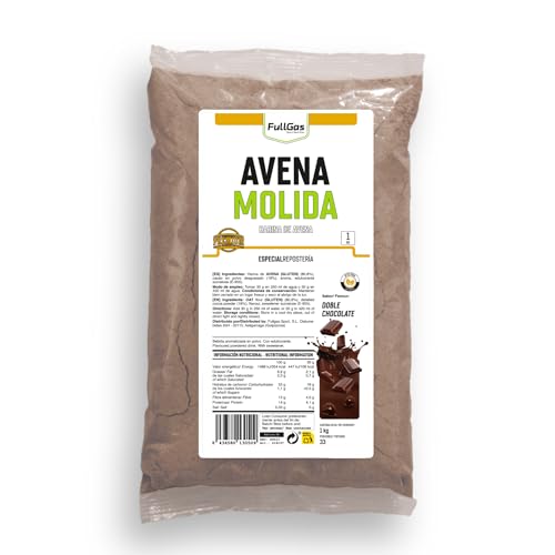 FullGas Avena Molida (Harina de Avena) | Doble Chocolate | 1kg | En Polvo, Soluble y Fácil de Digerir | Lista para Tomar sin Cocinar | Sin Azúcares Añadidos | Sin Lactosa y 100% Vegana