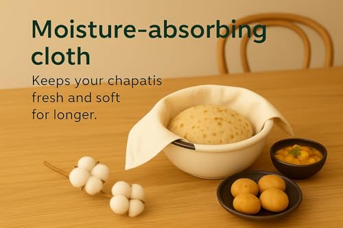 Image of (Set of 2 Cotton Double Layer Roti Cloth with Flaps | Muslin Chapati Cover for Hot Case | Reusable Roti Wrap for Casserole | 9x9 inch Centre + 4 Flaps | Natural Beige