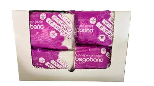 Jalsosa - Begobaño Éponge Savonneuse Jetable Sans Rinçage, Éponge de Bain à Usage Unique avec Gel Dermatologique et Hypoallergénique, Blanche, Boîte de...