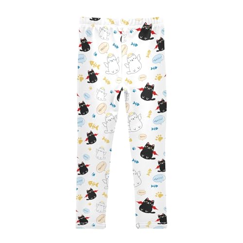Cute Angle and Evil Cats Girls Leggings Soft Comfortable Athletic Leggings Dancing Pants for 4-10 Years2