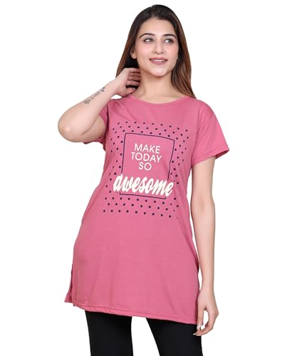 Image of DG Divine GirL Women's Cotton Printed Long Regular Fit Round Neck Top /T-Shirt /Tshirts