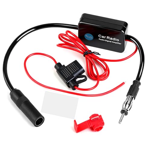 Universal Car Radio Amplifier, Universal 12V High Gain 25dB Low Noise with Red Card and Double Sided Adhesive Tape for Digital Car Stereo Audio