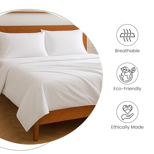Image of LANE LINEN 400TC Super King Size Bedsheet with 2 Pillow Cases | 100% Cotton 3 Pc Bedding Set (2.74 M x 2.74 M) | Breathable & Wrinkle-Free | Sustainable & Eco Friendly Bedding Set (White)