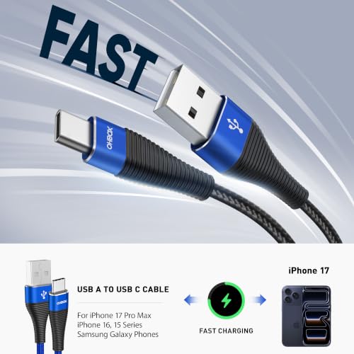 Image of Extra Long USB A to USB C Cable 15FT, USBC Charger Fast Charging Cord Braided Type C Cable for iPhone 17 Pro Max, 16 15, iPad Pro,Air,Mini, Samsung Galaxy, Pixel, Moto, Android Phones & Tablets - Blue