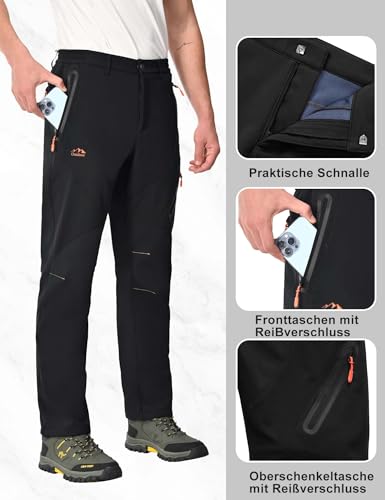 HFDWYJ Thermohose Herren Winter Softshellhose Fleece Gefütterte Outdoor Hose wasserdichte Skihose Wetterfeste Winterhose