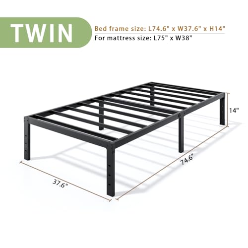 Image of LUMUNANCE Metal Bed Frame Twin Size - 14 Inch Heavy-Duty Twin Platform Bed Frame No Box Spring Needed, Easy Assembly, Noise-Free, Sturdy Mattress Foundation, Underbed Storage Space