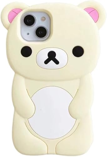 Ultra Thick Soft Silicone Case for Apple Teddy Bear Animal 3D Cartoon Japanese Cute Lovely Adorable Kawaii Kids Girls Women Beige, for iPhone SE 2nd