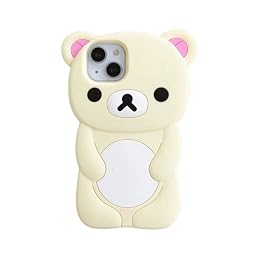 Ultra Thick Soft Silicone Case for Apple Teddy Bear Animal 3D Cartoon Japanese Cute Lovely Adorable Kawaii Kids Girls Women (Beige, for iPhone 15)