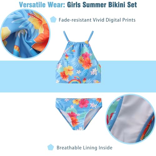 Girls 3 Piece Swimsuits for Teen Girls Bikini Set with Skirt Hawaiian Bathing Suits Beach Swimwear 3-16 Years3