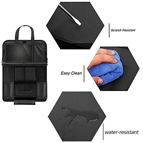 Car Back seat Organizer with Foldable Table Tray, PU Leather Car Back seat Organizer for Babies Toys Storage with Foldable Dining Table Holder Pocket for Baby and Kids