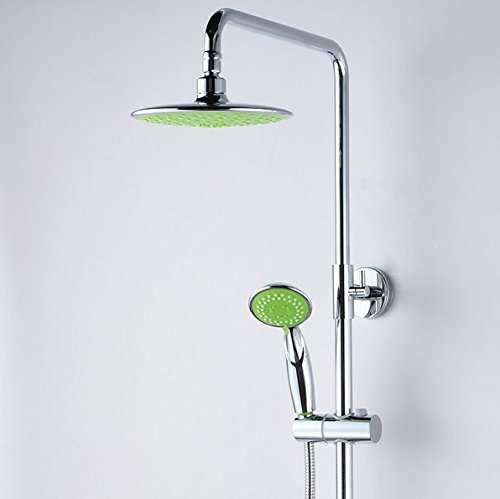 Ensemble robinet pomme de douche anti-calcaire bras de pluie chrome vert