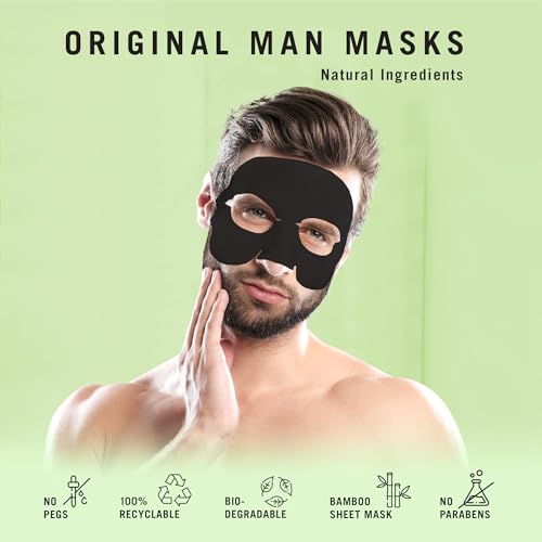 Fuss Free Naturals Sheet Face Mask for Men With Beards + Facial Hair, Mens Skincare Bamboo Sheet Mask, Cleanse and Detox With Tea Tree + Activated Charcoal - Pack of 3 Sachets - Image 5