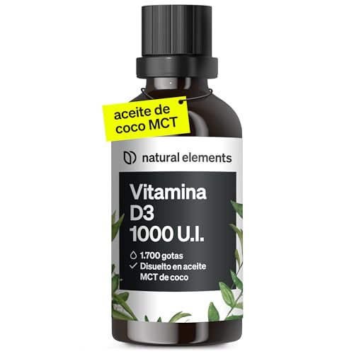 Vitamina D3 1000 U.I. por gota - 50ml (1750 Gotas) con Aceite MCT de Coco - Ideal para tus huesos y función muscular - Alta dosificación y absorción - Líquido puro - Probado en Laboratorio