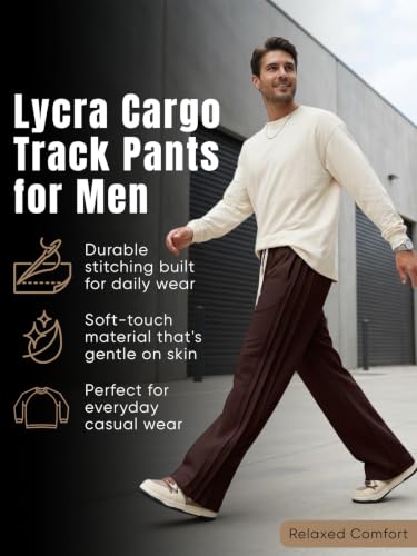 Image of GRECIILOOKS Men Mid Rise Lycra Cargo Track Pants Loose Fit Joggers | Korean Style Travel & Lounge Wear with Pockets