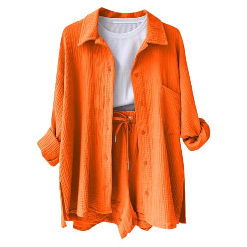 2 Piece Sets For Women Summer,Linen Sets For Women 2 Piece,Linen Set，Long Sleeve Shirts & Womens Bermuda Shorts2