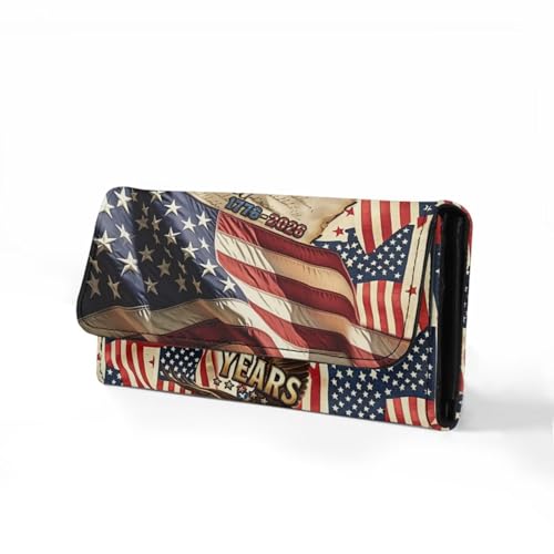 Image of AFPANQZ Womens Wallets Leather Trifold Multi Card Holder Slots Wallet, American 250th Pattern Elegant Clutch Phone Holder Trifold Purses Zip Coins Pocket, Buckle Closure Clutch