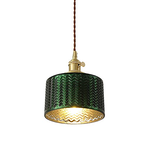 Luz colgante verde industrial con exclusivo vidrio soplado artesanal para comedor y techo