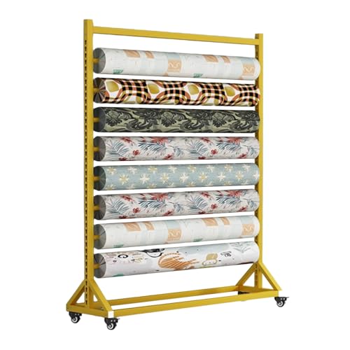 YVYKFZD Estante de Almacenamiento de tela grande con barra colgante ajustable, Estante de exhibición de rollo de tela comercial, Soporte Organizador de metal móvil, para papel tapiz(100cm/39.3in,8 rod