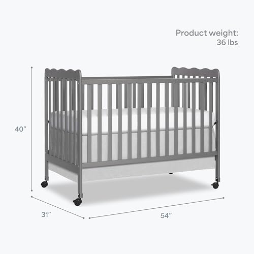 Image of Dream On Me Full Size Carson 3-in-1 Convertible Baby Crib, Locking Wheels | Portable & Converts to Toddler Bed & Daybed, 3 Adjustable Height, Wooden Crib, GREENGUARD Gold & BSA Verified, Steel Grey