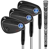 Gowolf Golf Wedges 50, 54, 58 Sets Right Hand, Forged Full Face Golf Wedge Set for Men, Premium Golf Gap Wedge Sand Wedge Lob Wedge Golf Club, Great Golf Gifts - CNC Milled Face for More Spin (Black)