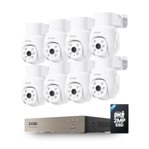 ZOSI Kabelgebunden 2MP PTZ Überwachungskamera Aussen Set mit Audio, 8CH 5MP 1TB DVR, KI Personen-/Autoerkennung, Videoüberwachung Kameraset für Haus/Büro/Laden 8x Ptz Kameras 1tb