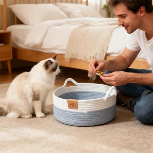 Lit pour chat en corde de coton tissée avec tapis toutes saisons