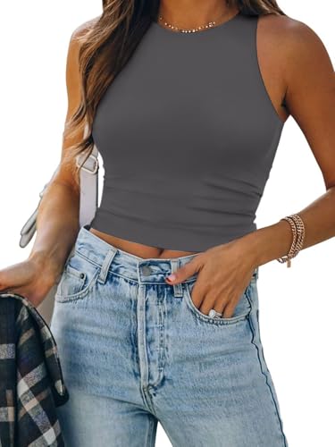 Image of ATHMILE Womens Double Lined Crop Tank Tops Casual Basic Shirts Sleeveless Workout Tops Cute Summer Clothes Teen Girls