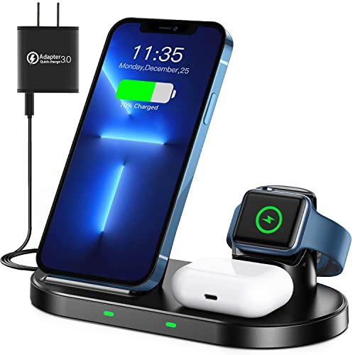 Top Rated Wireless Charger -3 in 1 15W Fast Charging Station,Replacement for iPhone 13/12 / 11 Series/XSMax/XR/XS/X/8 Plus and iWatch 7/SE/6/5/4/3/2 & AirPods 2 / Pro Max Mini WAITIEE for Samsung Charger Dock