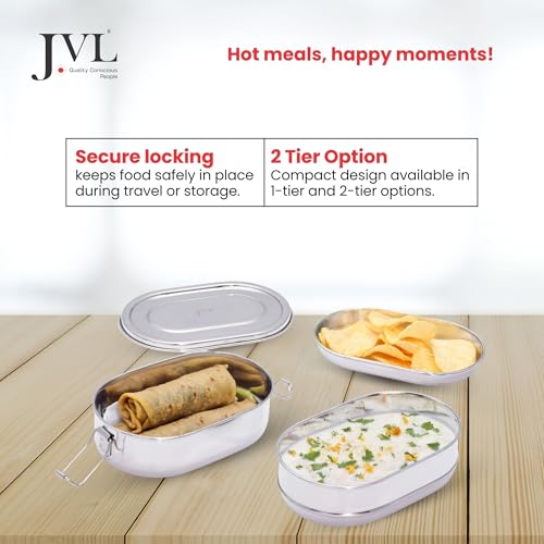 Image of JVL Stainless Steel 2 Tier Lunch Box (Capsule, Large)