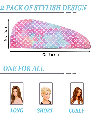 Ellewin Microfiber Hair Towel Wrap For Kids Girls 2 Pack Hair Turban Drying For Women Set Absorbent Quick Dry Twisty Anti Frizz Towel For Curly Long Thick Hair (Mermaid) #TOP2