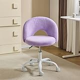 VINGLI Small Vanity Chair with Faux Fur Wheels for Girls,Cute Adjustable Height Armless Office Desk Chair,360°Swivel Comfy Rolling for Study,Make up Room,Small Space,Purple