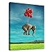 Elephant Canvas Wall Art Modern Fantastic Animal Picture African Elephant with Balloon Canvas Artwork Contemporary Wall Art for Home Decor Bedroom Living Room Decoration Framed Ready to Hang 12" x 16"