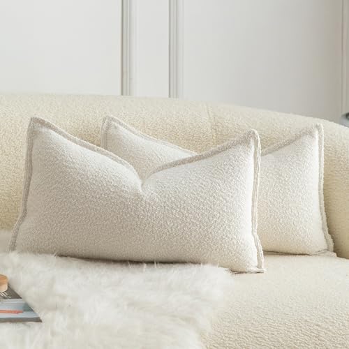Mandioo 2er Set Dekorativer Kissenbezug Woven Textured Sofakissen Dekokissen Kissenbezüge Super Soft Premium Simple Design Wurfkissenbezug Schlafzimmer Wohnzimmer Cremeweiße 30x50cm