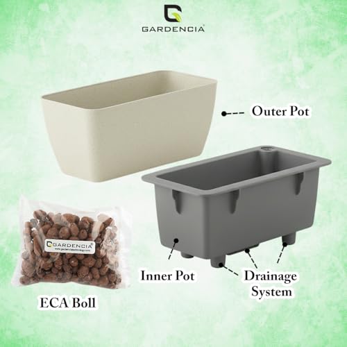 Image of GARDENCIA Self Watering Flower Pots for Outdoor Indoor Gardening /Rectangle Big Plant Pot with Polypropylene UV Material /Decorative Modern Gamla (Pack of 1, Recta Big Stone Cream)