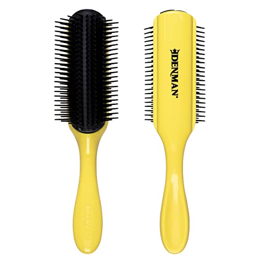 Denman Curly Hair Brush D4 (Yellow) 9 Row Styling Brush for Styling Smoothing Longer Hair and Defining Curls - For Women and Men