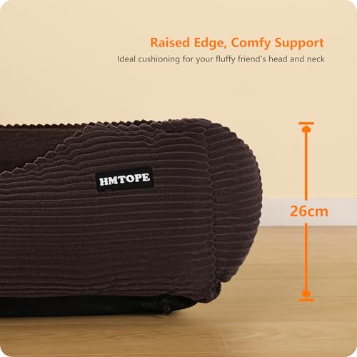 HMTOPE Hundebett, Hundesofa, Hundematte aus Cord, S/M/L, rutschfest, Abnehmbar und Waschbar, Weich und Atmungsaktiv, Braun, 110 x 85 x 27 cm