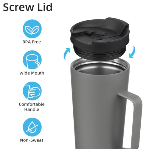 Image of Konokyo 26 oz Insulated Tumbler with Handle & Straw, Stainless Steel Mug