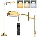 Dimmable Pharmacy Floor Lamp with Remote, 17W Gold LED Reading Floor Lamp with 360°Swing Arm, 3 Color Temperature, Height Adjustable Standing Task Lamp for Living Room, Bedroom, Office, Antique Brass