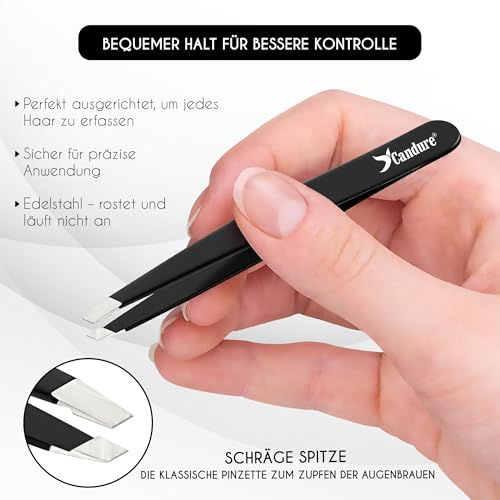 Candure Profi Schräg Pinzette für Herren & Damen – Präzisions Edelstahl Pinzetten zum Augenbrauen, Gesichts und Kinnhaare Zupfen… – Ansicht 4