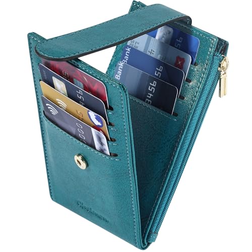 Image of Chelmon Womens Wallet Slim RFID Blocking Bifold Multi Card Case Wallet with Zipper Pocket (Peacock Blue)