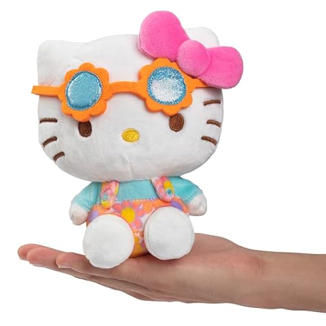 Hello Kitty and Friends 8 Plush w/Flower Overalls & Sunglasses - Limited Edition Officially Licensed Sanrio - Soft Doll Stuffed Toy Figure - Gift for Kids, Girls, Boys - 2+