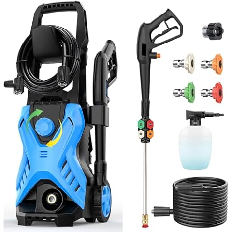 Electric Pressure Washer, 5000 PSI 2.8 GPM Power Washer with 33FT Extension Hose, Pressure Adjustable (2500PSI-5000PSI), 4 Quick Connect Nozzles and Foam Cannon for Car/Fence/Driveway/Patio(Blue) Cover