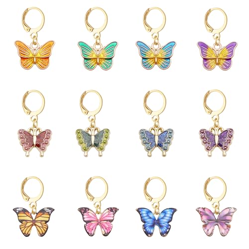 12 Pièces Charmes Marqueurs de Point de Crochet en Émail Papillon avec Fermoir à Levier pour Accessoires de Tricot, Couture, Tirettes de Fermeture Éclair et Fournitures DIY
