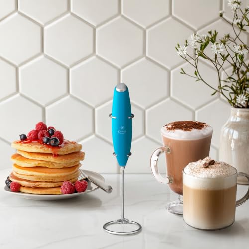 Image of Zulay Kitchen Powerful Milk Frother Wand With Duracell Batteries - Ultra Fast Handheld Drink Mixer - Electric Whisk Foam Maker for Coffee, Lattes, Cappuccino & Matcha - Z1 Motor - Blue Teal