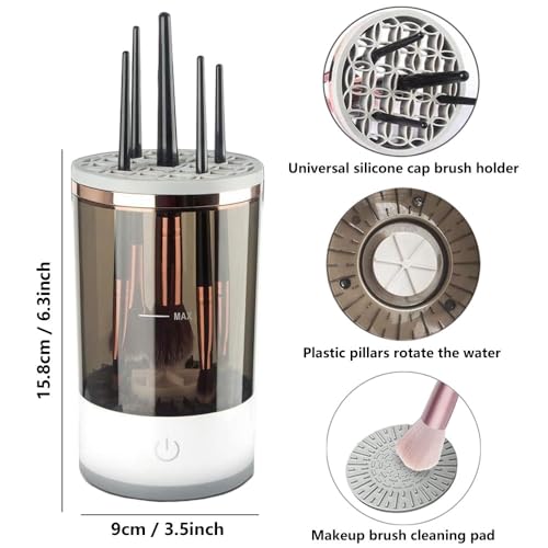 Electric Makeup Brush Cleaner Machine with Makeup Brush Cleaning Mat, Portable Cosmetic Brush Cleaner with Makeup Brush Holder, Automatic Spinning Makeup Brush Cleaner for All Size Makeup Brushes — view 4