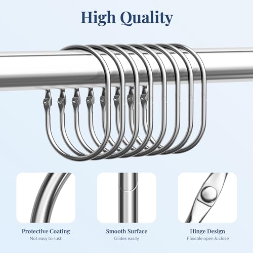 Bathway Chrome Shower Curtain Rings - 12 Pcs Anti-Drop, Rust Proof Metal Shower Hooks for Curtain Rod - Thumbnail 2