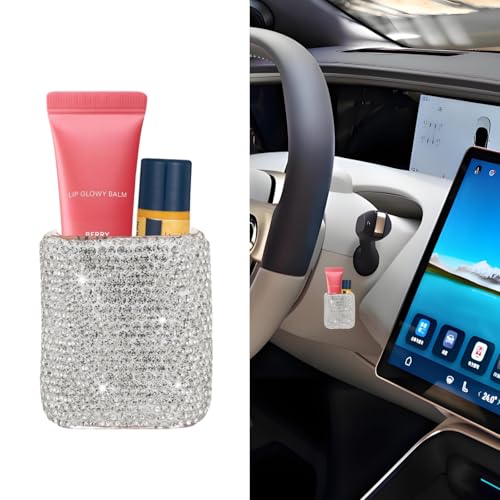 Veseek Bling Car Lip Balm Holder for Chapstick Lip Gloss Holder for Car Chap Stick Holder for Women(Silver)