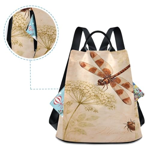 Image of ALAZA Watercolor Retro Dragonfly Dandelion Backpack Purse with Adjustable Straps for Woman Ladies